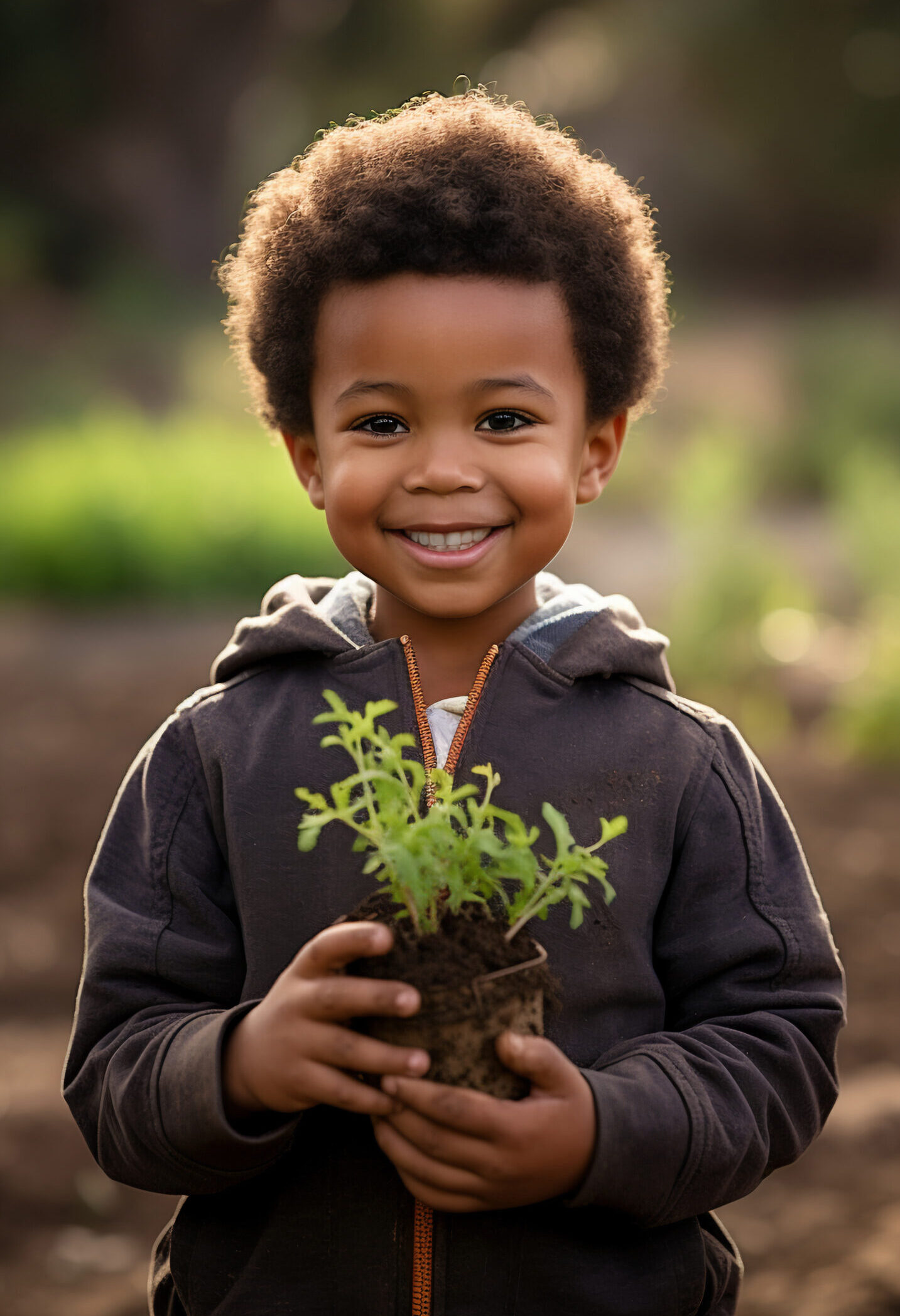 Close Up Boy Helping With Gardening